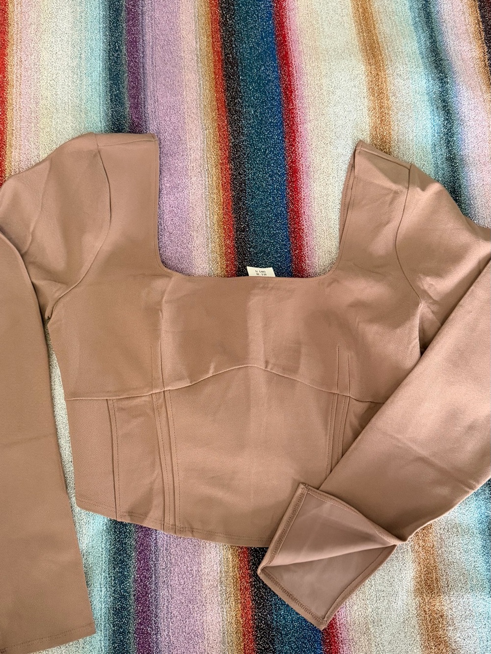 Abercrombie & Fitch Square Neck Long Sleeve Crop Top - Taupe